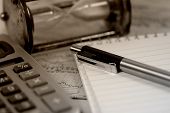 image of office  - hourglass and office related items - JPG 