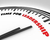 picture of leadership  - White clock with words Time for Leadership on its face - JPG 