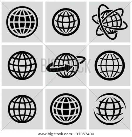 Picture or Photo of Globes - vector black icons set.