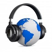 stock photo of globe  - Headphone and globe on white background - JPG 