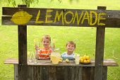 image of standing  - Two boys with lemonade stand - JPG 