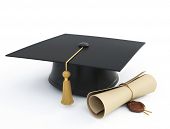 picture of intellect  - graduation cap diploma isolated on a white background - JPG 