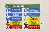 stock photo of health  - Health and Safety warning sign for a building site showing various requirements of site entry - JPG 