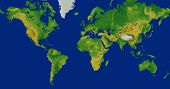 picture of map  - Mercator Europe Centered World Map with Terrain - JPG 