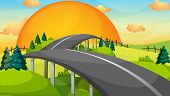 pic of sunset  - Illustration of a long road with a sunset - JPG 