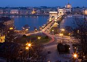 stock photo of bridge  - Budapest lookout at night with Chain Bridge - JPG 