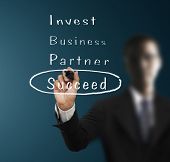 image of leadership  - businessman drawing on glass - JPG 