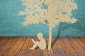 foto of education  - Paper cut of children read a book under tree - JPG 
