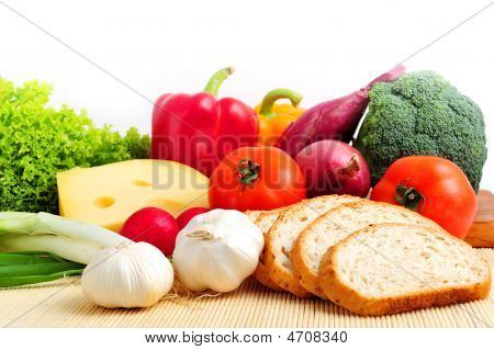 Picture or Photo of Assorted healthy food on white background close up