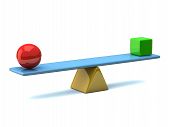 stock photo of seesaw  - Different color sphere and cube on seesaw - JPG 