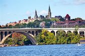 picture of bridge  - Key Bridge Potomac River Washington DC from Roosevelt Island - JPG 