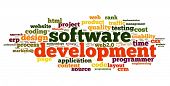 stock photo of technology concept  - Software development concept in tag cloud on white background - JPG 