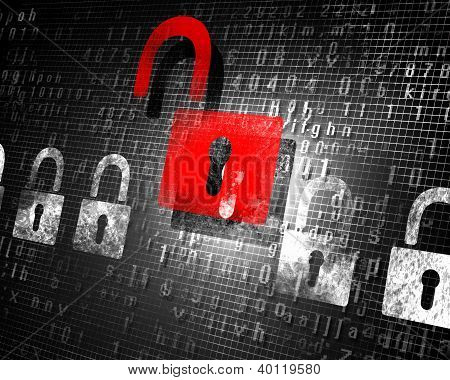 Picture or Photo of Security concept: Lock on digital screen, illustration