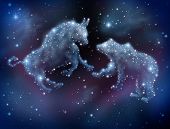 foto of investment  - Stock market forecasting and investment predictions with financial icons of a bull and bear made of shinning constellation stars on a night sky in space as a business concept of investing ideas - JPG 