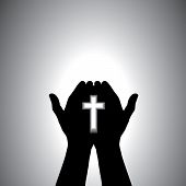 foto of religion  - Person praying with cross in hand  - JPG 