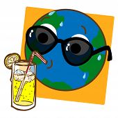 picture of earth  - A cartoon like stylized illustration of the planet Earth drinking ice cold lemonade - JPG 