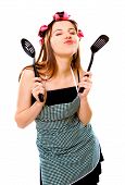 picture of medical doctors  - portrait of crazy housewife with kitchen utensils - JPG 