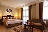 stock photo of interior  - Interior of a luxury hotel bedroom - JPG 