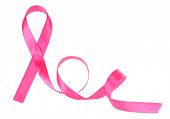 stock photo of objects  - Pink breast cancer ribbon isolated on white - JPG 
