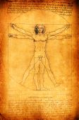 picture of da-vinci  - Photo of the Vitruvian Man by Leonardo Da Vinci from 1492 on textured background - JPG 
