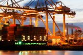 image of industrial  - The motion and activity of a container terminal at dusk - JPG 