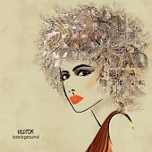 picture of art  - art colorful sketching beautiful girl face on sepia background - JPG 