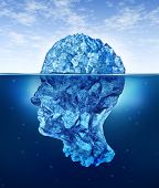 foto of health  - Human brain risks with an iceberg in the shape of a head partialy submerged in the cold arctic ocean as a health care medical symbol for hidden neurological and psychological symptoms - JPG 