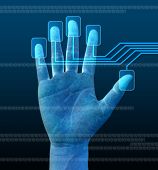 image of computer technology  - scanning of a finger on a touch screen interface - JPG 