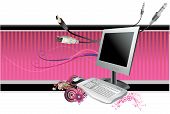 picture of computer technology  - computer vector abstract composition illustration over a purple background - JPG 