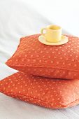 picture of interior  - cup lying on pillows on the bed - JPG 