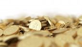 foto of currency  - Golden Bitcoin coin  - JPG 