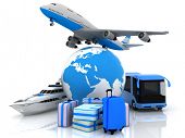 foto of transportation  - types of transport liners with a globe and suitcases - JPG 
