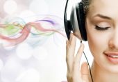 foto of headphones  - girl in headphones on the white background - JPG 