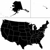 picture of map  - Detailed vector shape of the Unites States of America including Alaska and Hawaii - JPG 