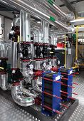 pic of interior  - Interior of independent modern gas boiler room with manometers valves pumps and thermo - JPG 