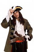 stock photo of man  - Portrait of young man in a pirate costume with pistol - JPG 