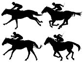 foto of horse  - Editable vector silhouettes of racing horses with horses and jockeys as separate objects - JPG 