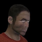 foto of wireframe  - High resolution concept or conceptual 3D wireframe human male head isolated on black background as a metaphor for technology - JPG 