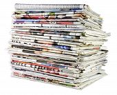image of newspaper  - large stack of folded newspapers ready for recycling - JPG 