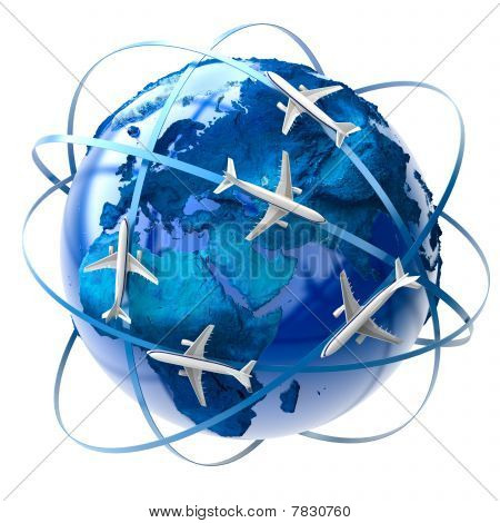 Picture or Photo of The metaphor of international air travel around the globe