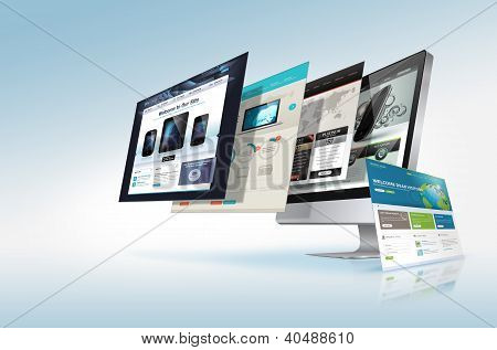 Picture or Photo of Different designs web pages jump out of the computer screen