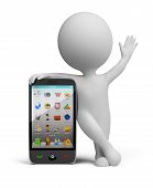 pic of people  - 3d small person standing near to the smart phone and waving a hand - JPG 