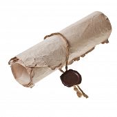 foto of credence  - roll old paper with a wax seal on a white background - JPG 