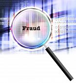 stock photo of fraud  - the word fraud under a magnifying glass - JPG 