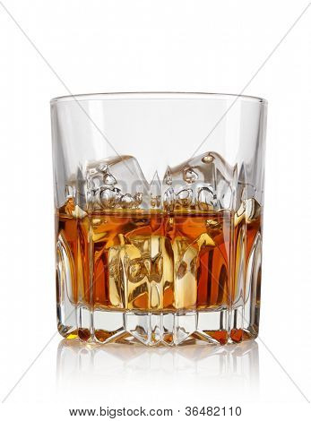 Picture or Photo of Glass of whiskey and ice isolated on white background
