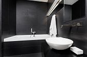 foto of interior  - Modern minimalism style bathroom interior in black and white tones - JPG 
