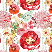 image of contrast  - seamless pattern with red flowers - JPG 