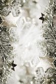 stock photo of glisten  - Silver sparkling stars on a white glistening background - JPG 