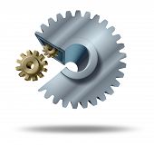 pic of shareholders  - Hostile takeover and acquisitions by corporate mergers and unfreindly or frieindly shareholder agreement for a big company to buy a small business for strategic financial planning and growth represented by a big cog eating a small gear - JPG 