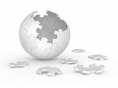 image of puzzle  - 3d illustration broken sphere of puzzle on white background - JPG 